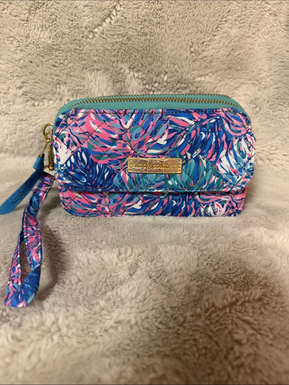 Simply Southern Pink Blue Floral Wristlet Clutch